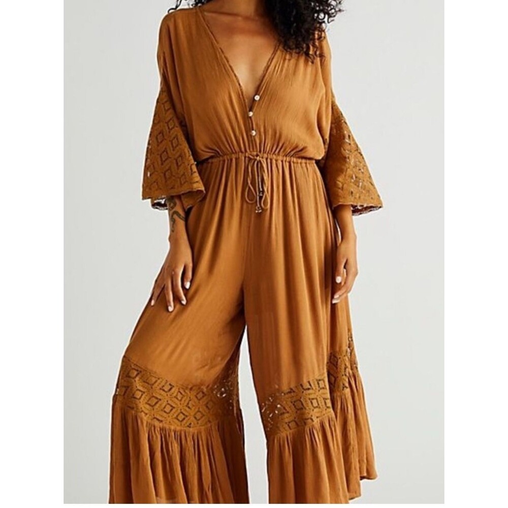 Free People Angela jumpsuit bohemian flowy pants suit women’s small NWT festival - Picture 6 of 14